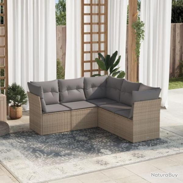 Salon de jardin avec coussins 5 pcs beige rsine tresse