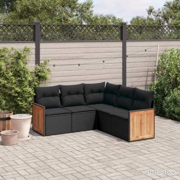 Salon de jardin 5 pcs avec coussins noir rsine tresse