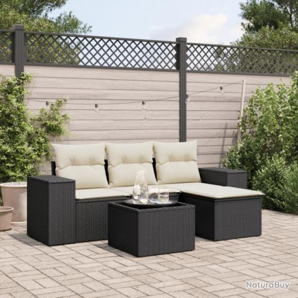 Salon de jardin 5 pcs avec coussins noir rsine tresse