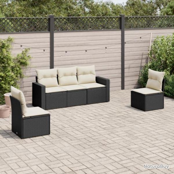 Salon de jardin 5 pcs avec coussins noir rsine tresse