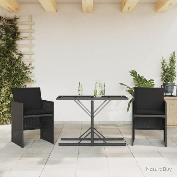 Ensemble de bistro 3 pcs avec coussins noir rsine tresse