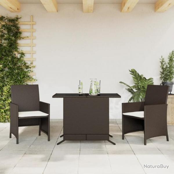 Ensemble de bistro 3 pcs avec coussins marron rsine tresse