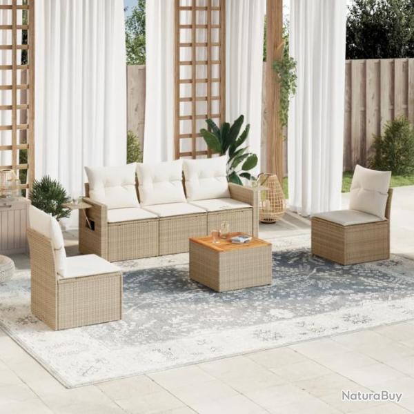 Salon de jardin avec coussins 6 pcs beige rsine tresse