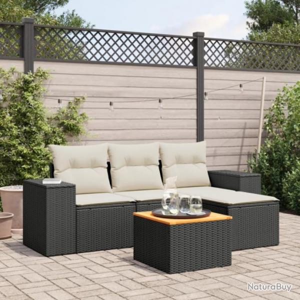 Salon de jardin 5 pcs avec coussins noir rsine tresse