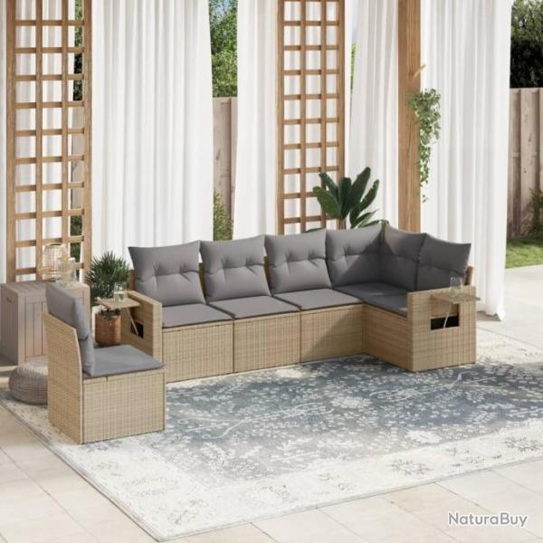 Salon de jardin avec coussins 6 pcs beige rsine tresse