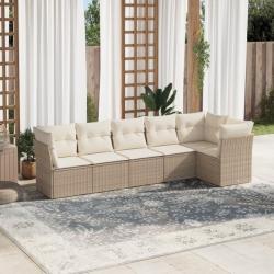 Salon de jardin avec coussins 6 pcs beige résine tressée