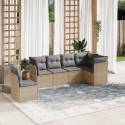 Salon de jardin avec coussins 6 pcs beige résine tressée