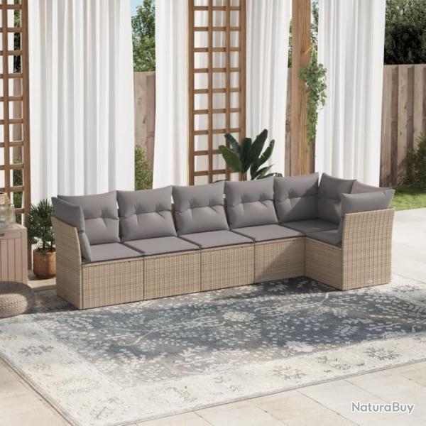 Salon de jardin avec coussins 6 pcs beige rsine tresse