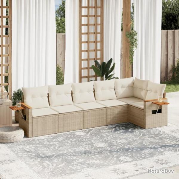 Salon de jardin avec coussins 6 pcs beige rsine tresse