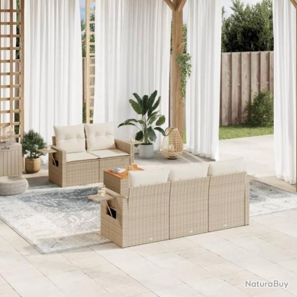 Salon de jardin avec coussins 6 pcs beige rsine tresse