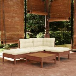 Salon de jardin 5 pcs avec coussins marron miel bois de pin