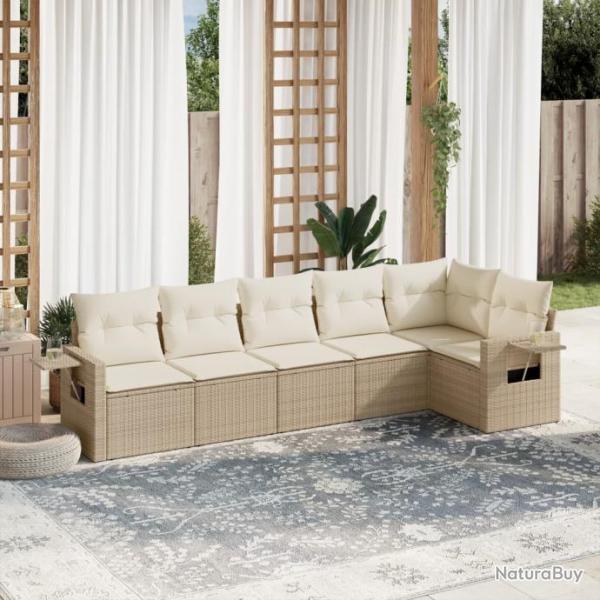 Salon de jardin avec coussins 6 pcs beige rsine tresse