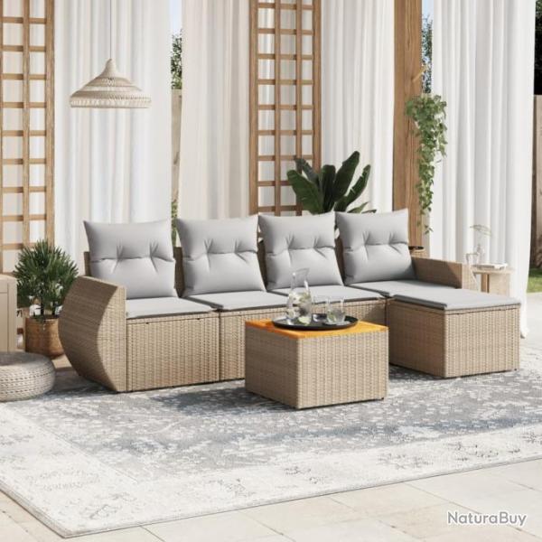 Salon de jardin avec coussins 6 pcs beige rsine tresse