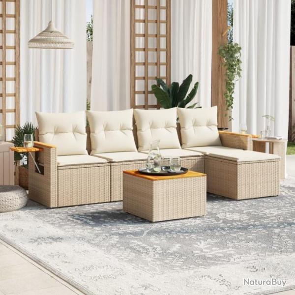 Salon de jardin avec coussins 6 pcs beige rsine tresse