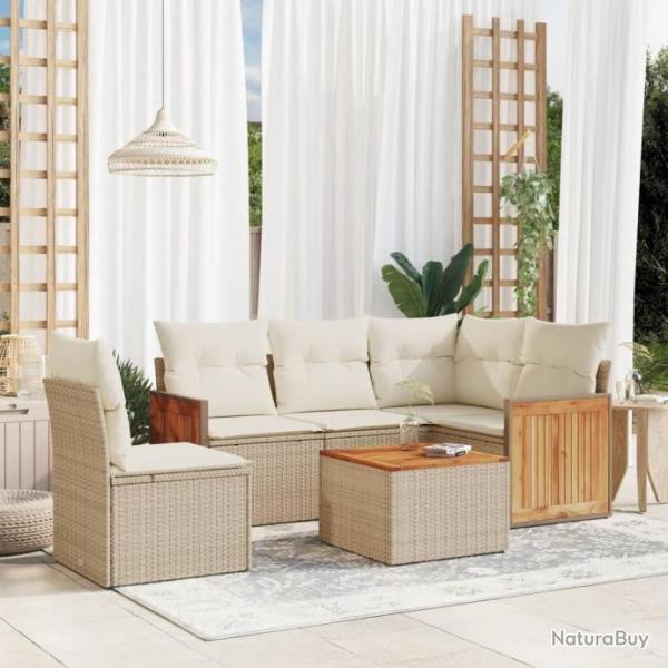 Salon de jardin avec coussins 6 pcs beige rsine tresse