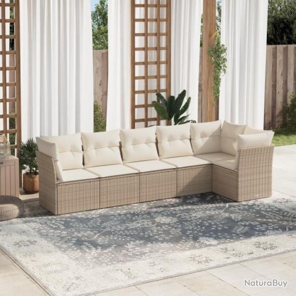 Salon de jardin avec coussins 6 pcs beige rsine tresse