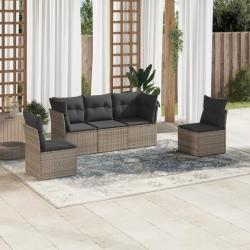 Salon de jardin 5 pcs avec coussins gris résine tressée