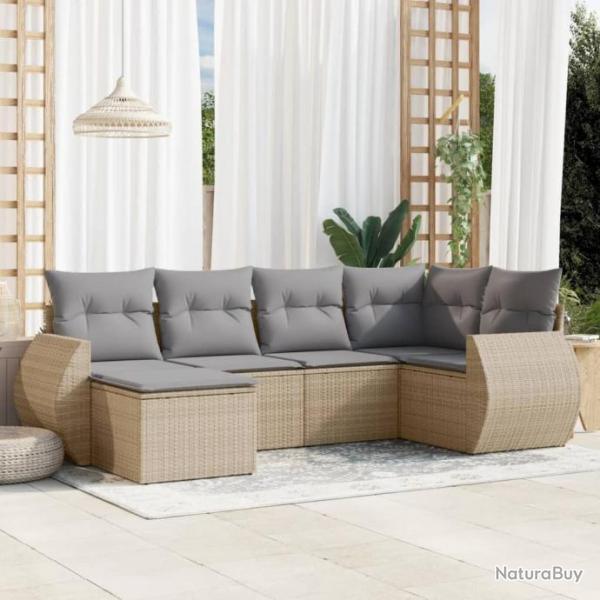 Salon de jardin avec coussins 6 pcs beige rsine tresse