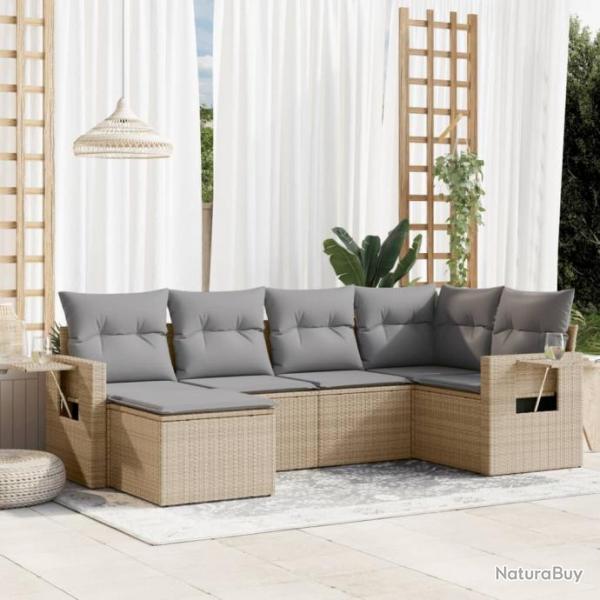 Salon de jardin avec coussins 6 pcs beige rsine tresse