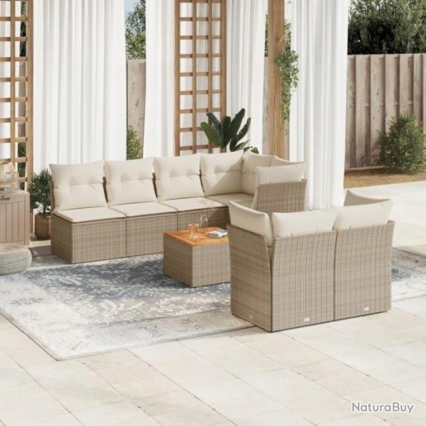 Salon de jardin avec coussins 6 pcs beige rsine tresse