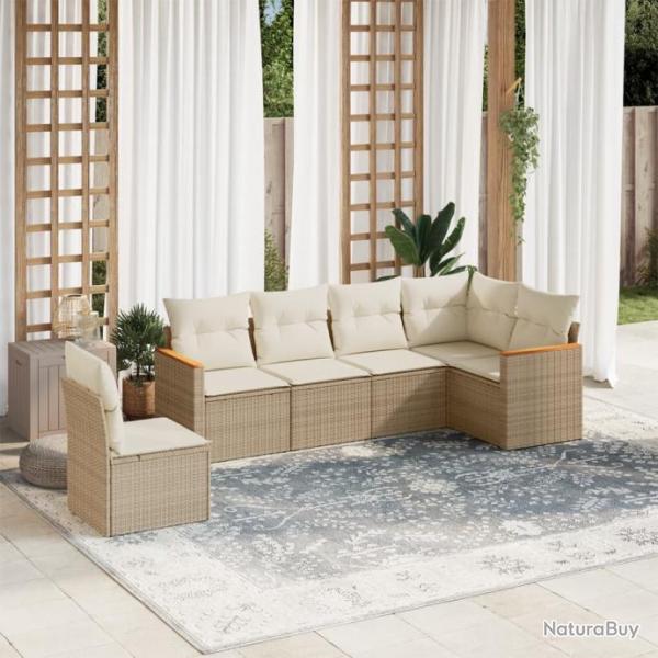 Salon de jardin avec coussins 6 pcs beige rsine tresse