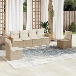 Salon de jardin avec coussins 6 pcs beige résine tressée