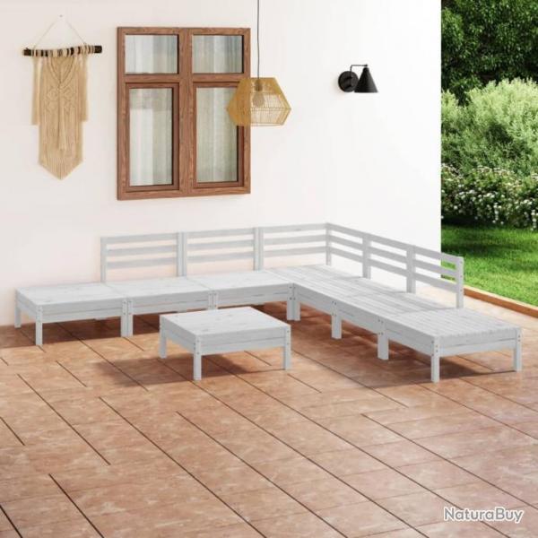 Salon de jardin 8 pcs Bois de pin massif Blanc