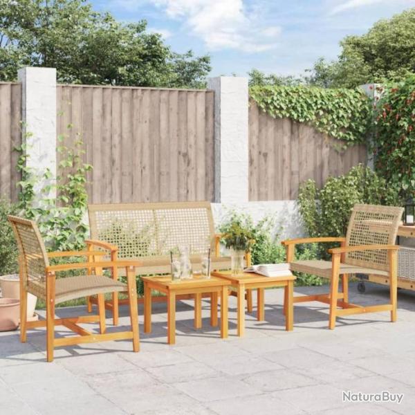 Salon de jardin 5 pcs beige rsine tresse et bois d'acacia