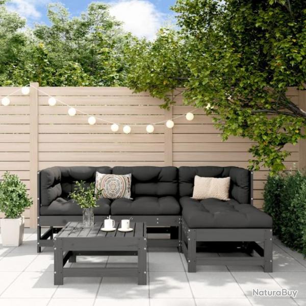 Salon de jardin 5 pcs gris bois massif de pin