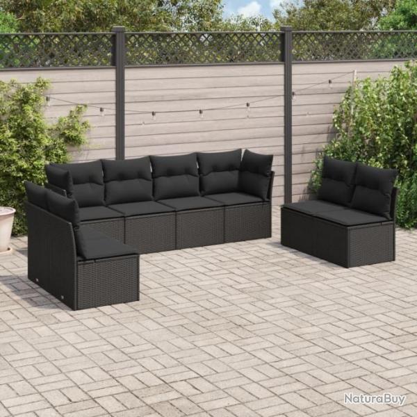 Salon de jardin 8 pcs avec coussins noir rsine tresse