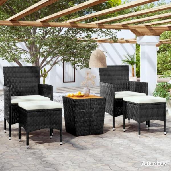 Ensemble de bistro de jardin 5pcs Rsine tresse et acacia Noir