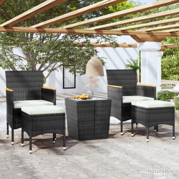 Ensemble de bistro de jardin 5 pcs poly rotin et verre tremp