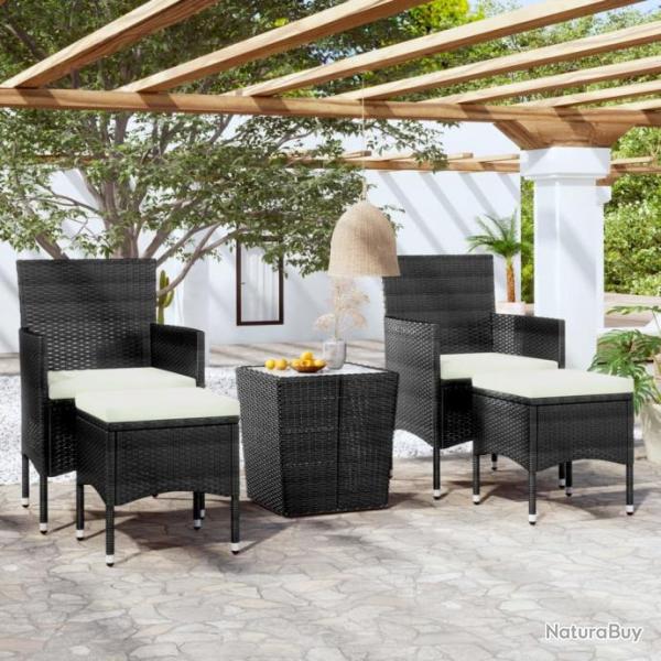 Ensemble de bistro de jardin 5 pcs poly rotin et verre tremp