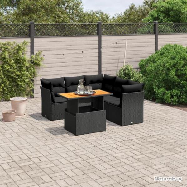 Salon de jardin 5 pcs avec coussins noir rsine tresse