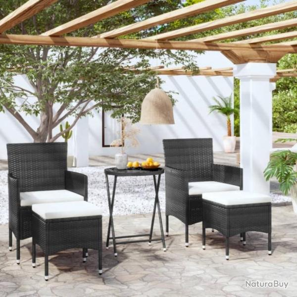 Ensemble de bistro de jardin 5 pcs poly rotin et verre tremp