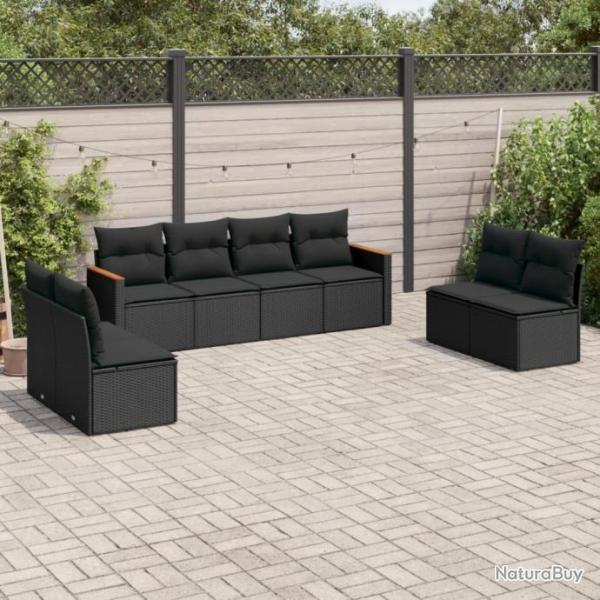 Salon de jardin 8 pcs avec coussins noir rsine tresse