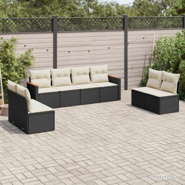 Salon de jardin 8 pcs avec coussins noir rsine tresse