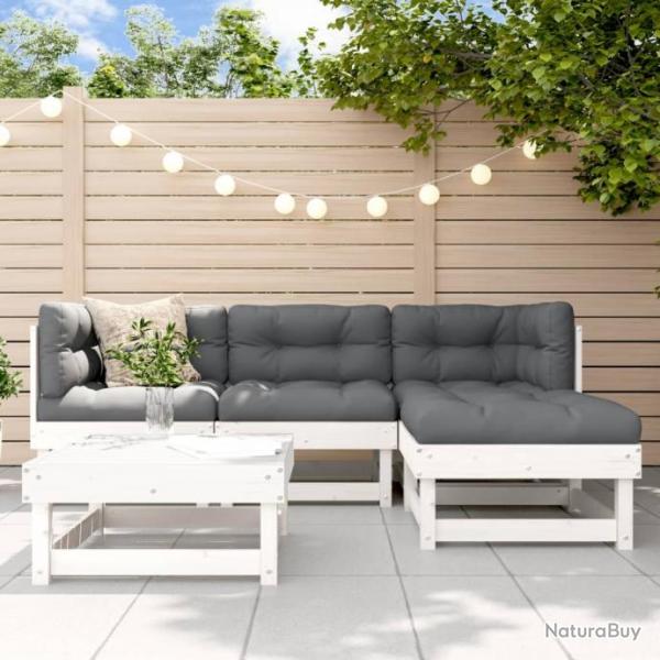 Salon de jardin 5 pcs blanc bois massif de pin