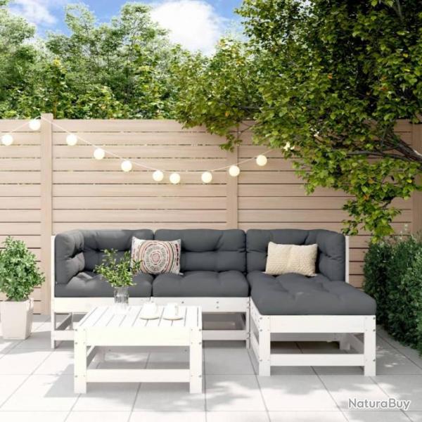 Salon de jardin 5 pcs blanc bois massif de pin