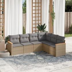 Salon de jardin avec coussins 6pcs mélange beige résine tressée