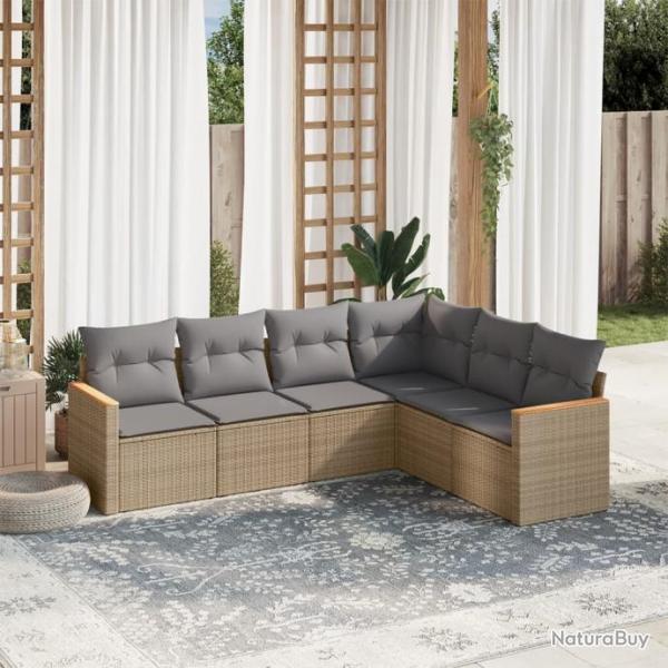 Salon de jardin avec coussins 6pcs mlange beige rsine tresse