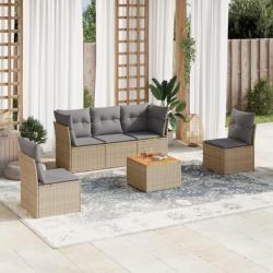 Salon de jardin avec coussins 6pcs mélange beige résine tressée