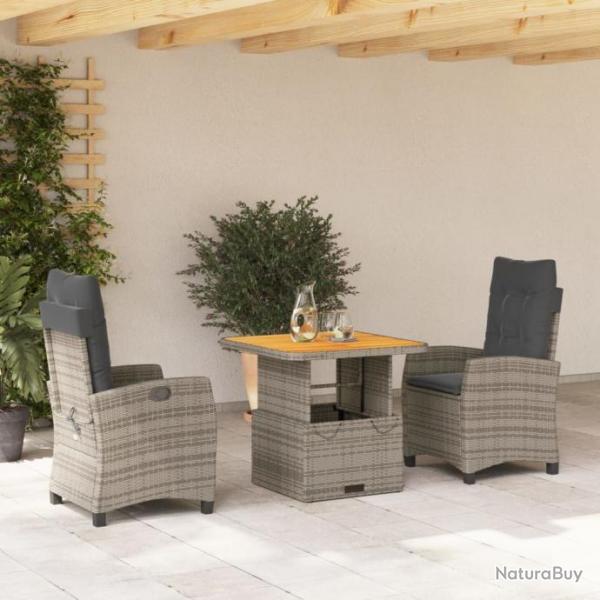 Ensemble  manger de jardin 3 pcs coussins gris rsine tresse