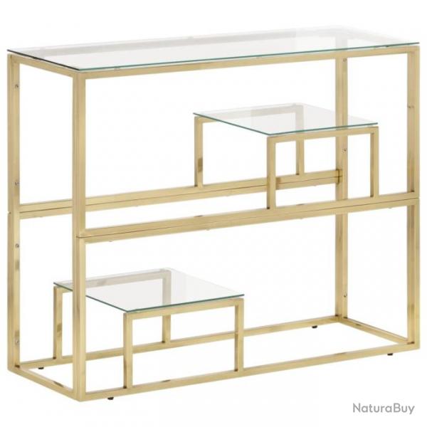 Table console dor acier inoxydable et verre tremp