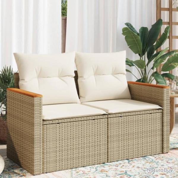 Canap de jardin avec coussins 2 places beige rsine tresse