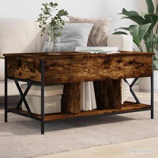 Table basse chne fum 100x55x50 cm bois d'ingnierie et mtal