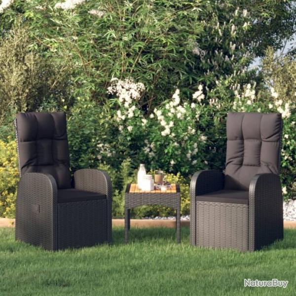 Chaises de jardin inclinables coussins 2pcs Noir Rsine tresse