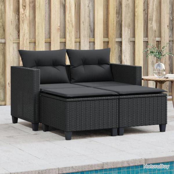 Canap de jardin 2 places avec tabourets noir rsine tresse