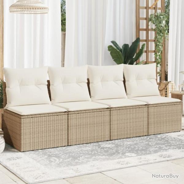 Canap de jardin avec coussins 4 places beige rsine tresse