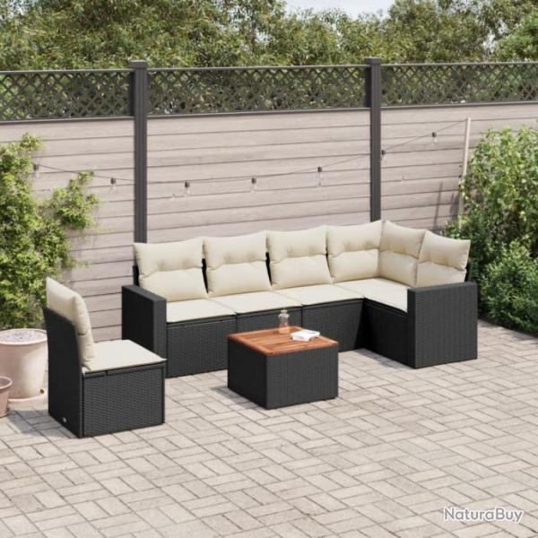 Salon de jardin 7 pcs avec coussins noir rsine tresse